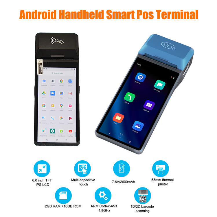 HCC GMS 6 بوصة NFC محمول باليد Android 10.0 POS Machine مع طابعة حرارية 58 مم Z300