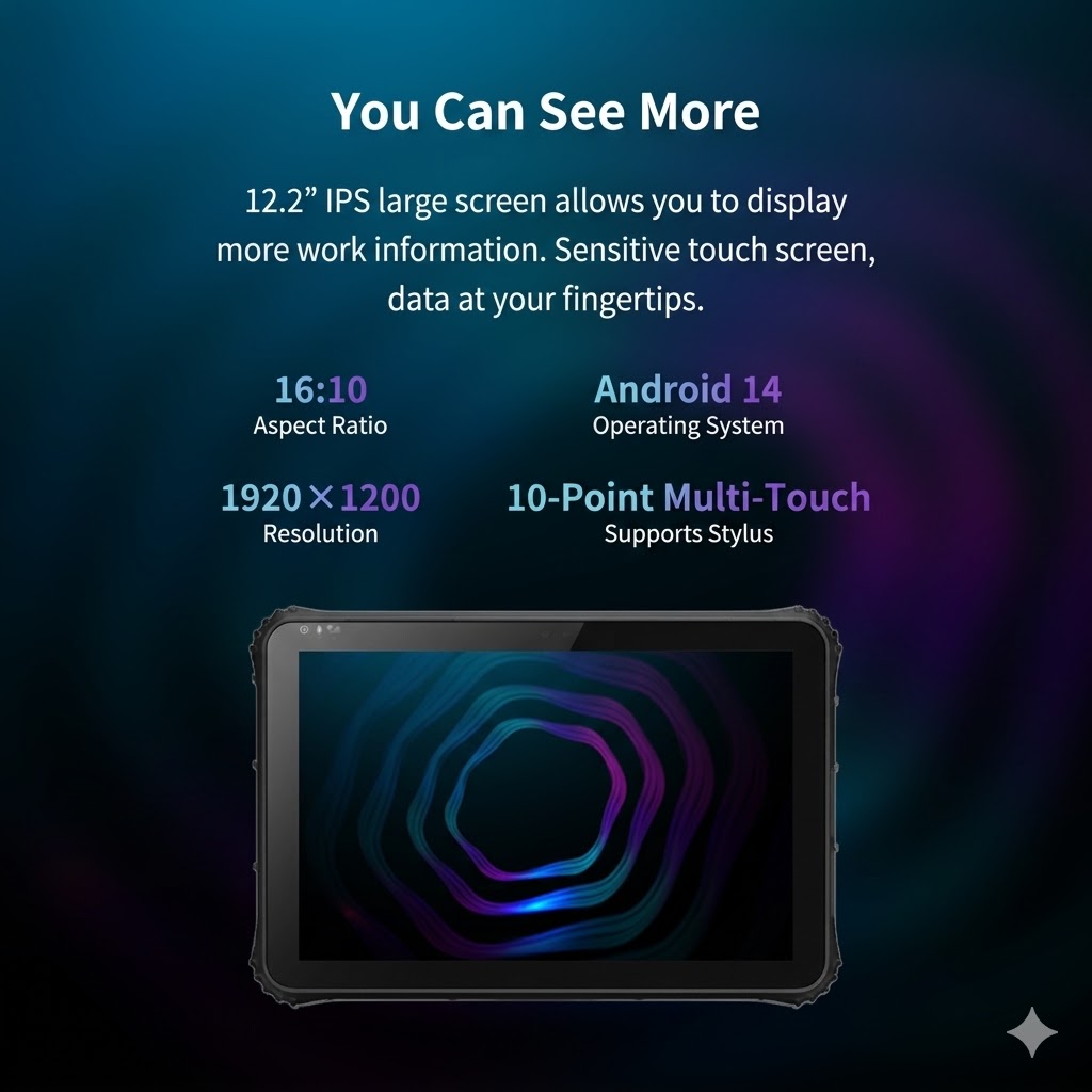 كمبيوتر لوحي 12.2 بوصة صناعي 5G واي فاي أندرويد IP65 متين مع ماسح ضوئي NFC Q225MP